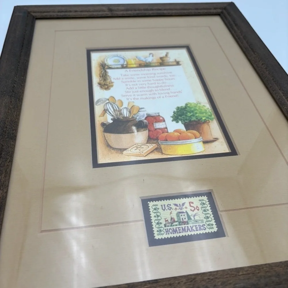 Vintage Cottage Kitchen Wall Art Friendship Recipe 1964 Homemakers Stamp 10.5x14
